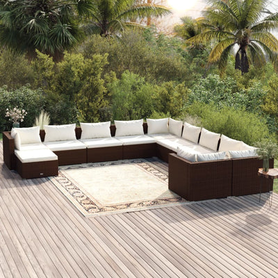 11 Piece Garden Lounge Set with Cushions Poly Rattan Brown