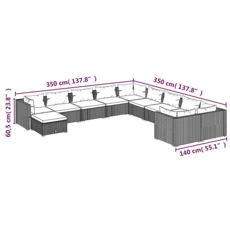 11 Piece Garden Lounge Set with Cushions Poly Rattan Grey