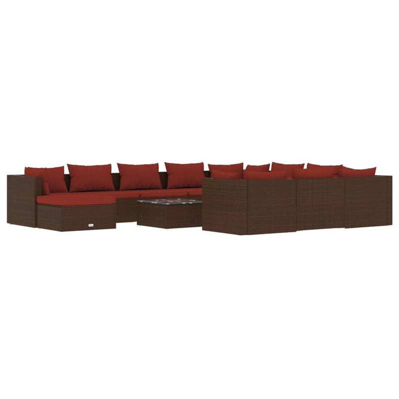 12 Piece Garden Lounge Set with Cushions Poly Rattan Brown