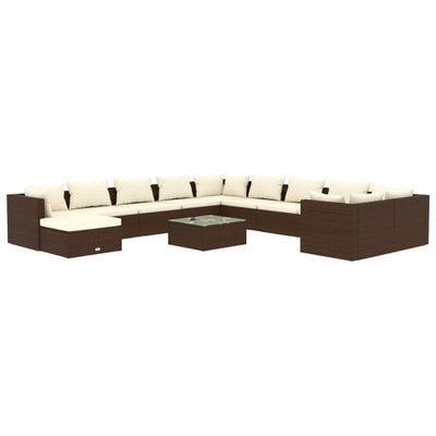 12 Piece Garden Lounge Set with Cushions Poly Rattan Brown