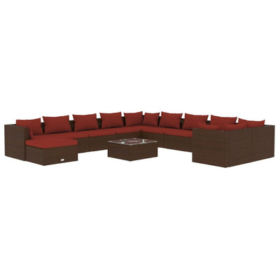 12 Piece Garden Lounge Set with Cushions Poly Rattan Brown