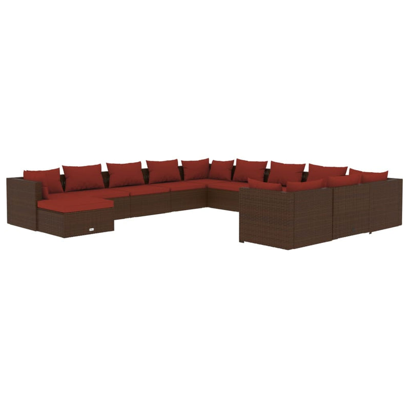 12 Piece Garden Lounge Set with Cushions Poly Rattan Brown