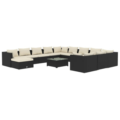 13 Piece Garden Lounge Set with Cushions Poly Rattan Black