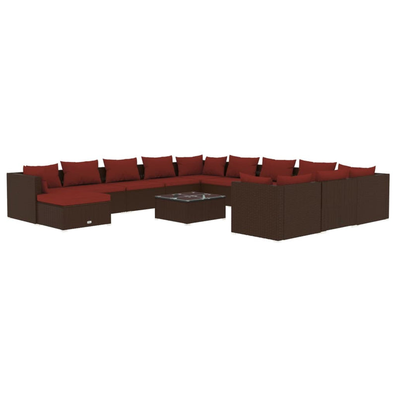 13 Piece Garden Lounge Set with Cushions Poly Rattan Brown