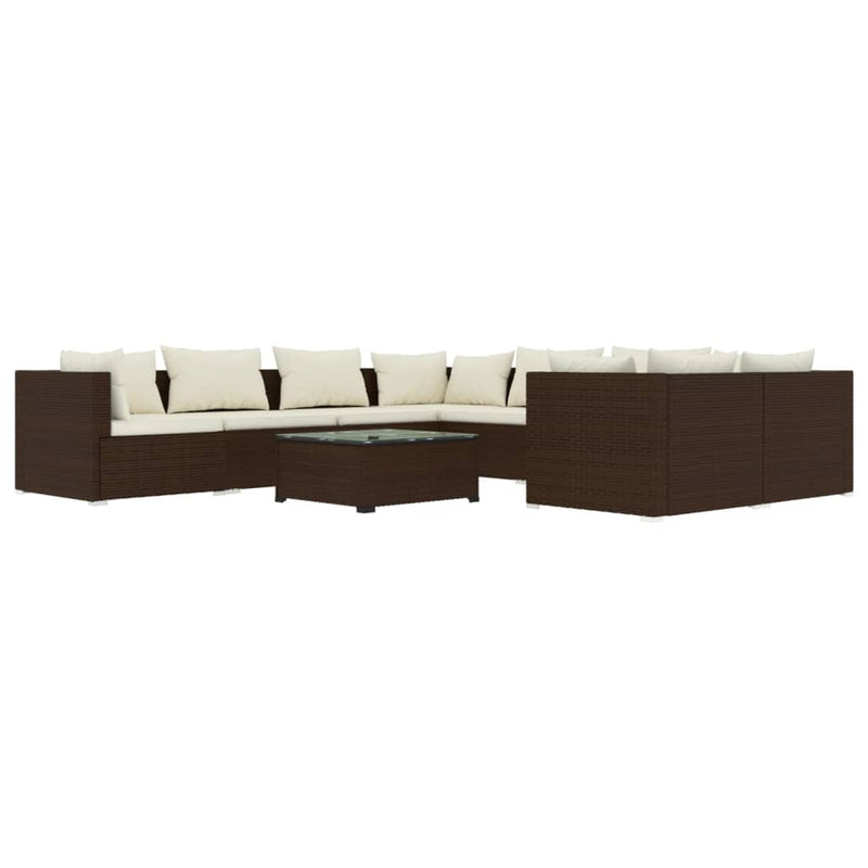 9 Piece Garden Lounge Set with Cushions Poly Rattan Brown