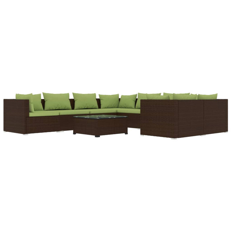 9 Piece Garden Lounge Set with Cushions Poly Rattan Brown