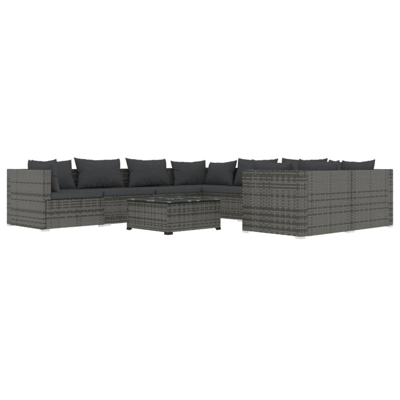 9 Piece Garden Lounge Set with Cushions Poly Rattan Grey