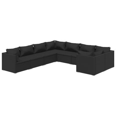 8 Piece Garden Lounge Set with Cushions Poly Rattan Black