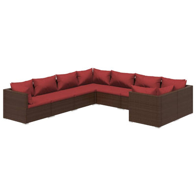 8 Piece Garden Lounge Set with Cushions Poly Rattan Brown