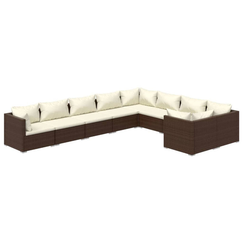 9 Piece Garden Lounge Set with Cushions Poly Rattan Brown