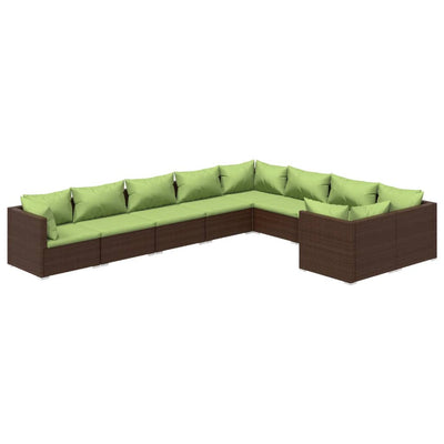 9 Piece Garden Lounge Set with Cushions Poly Rattan Brown