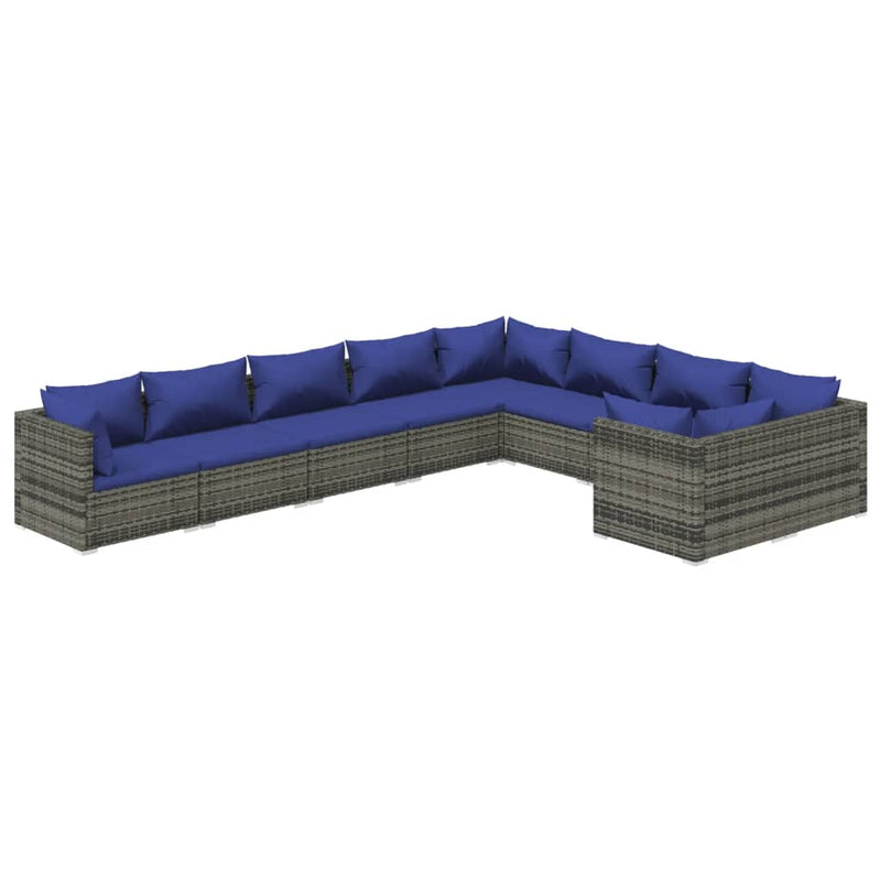 9 Piece Garden Lounge Set with Cushions Poly Rattan Grey