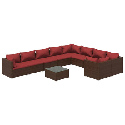 10 Piece Garden Lounge Set with Cushions Poly Rattan Brown