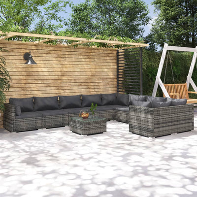 10 Piece Garden Lounge Set with Cushions Poly Rattan Grey