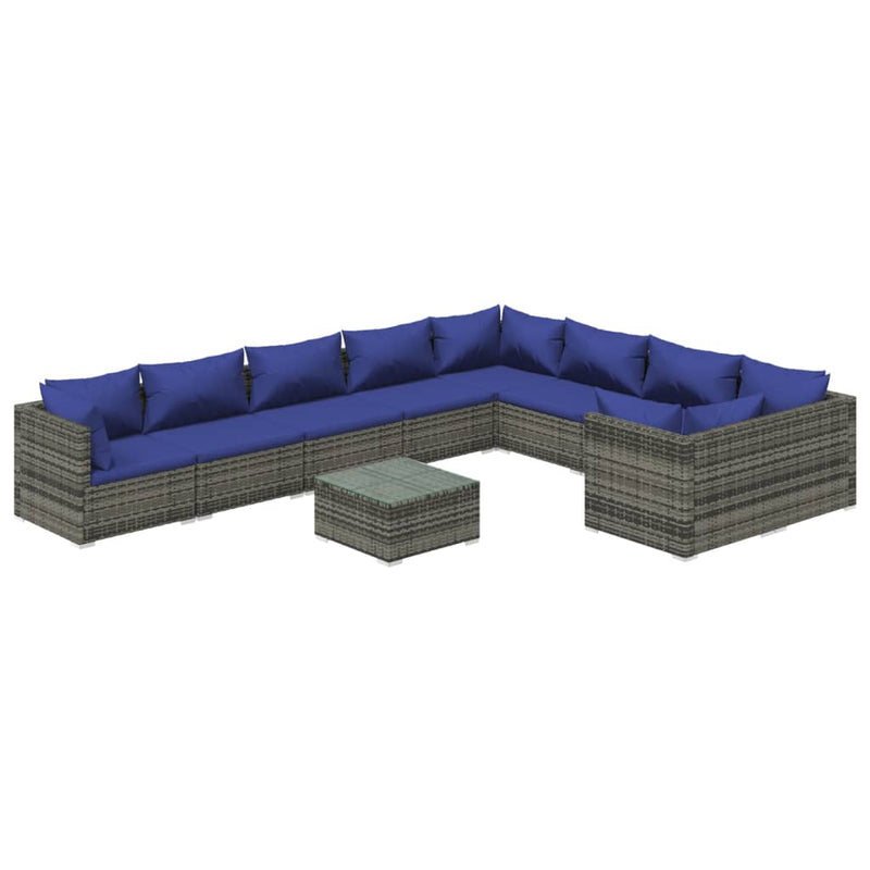 10 Piece Garden Lounge Set with Cushions Poly Rattan Grey