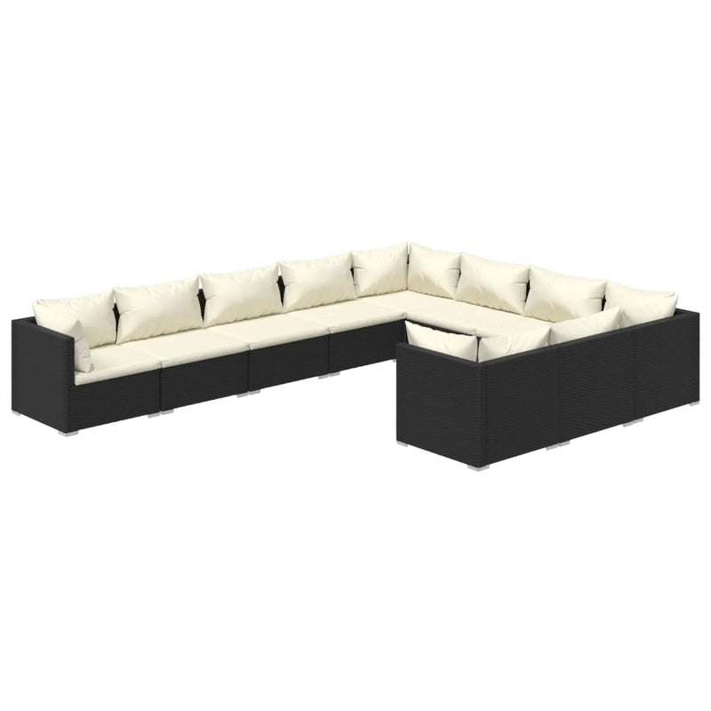 10 Piece Garden Lounge Set with Cushions Poly Rattan Black