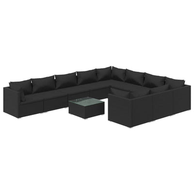 11 Piece Garden Lounge Set with Cushions Poly Rattan Black