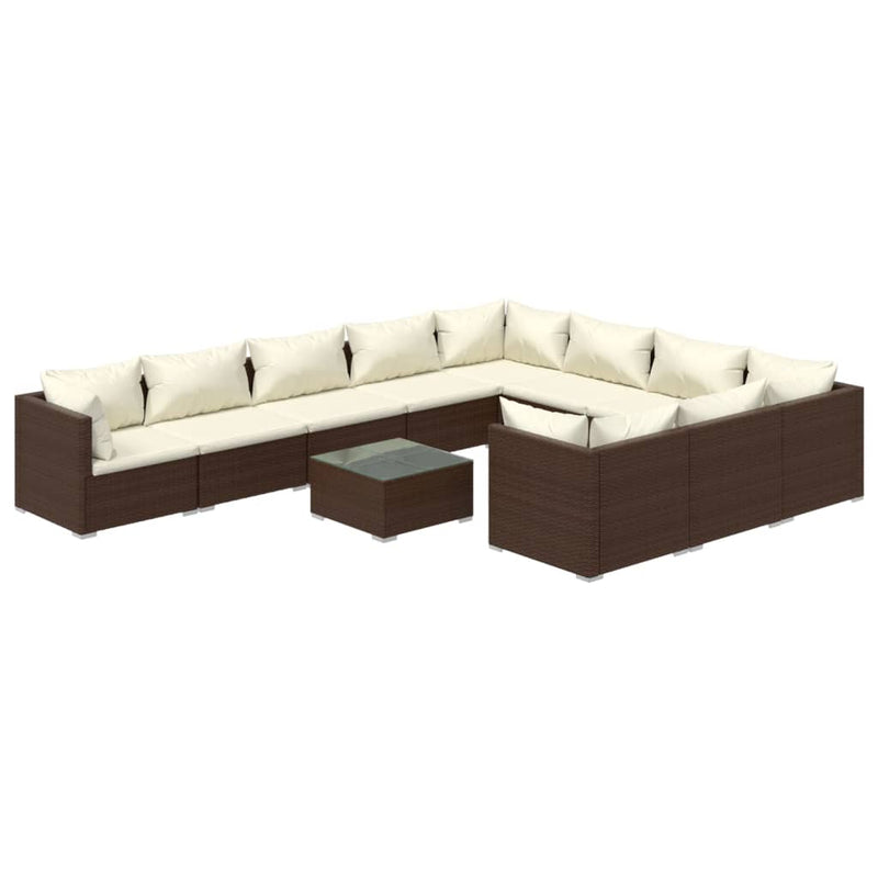 11 Piece Garden Lounge Set with Cushions Poly Rattan Brown