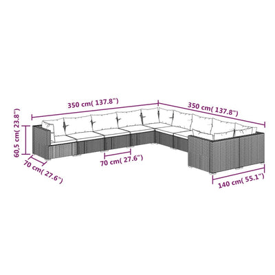 10 Piece Garden Lounge Set with Cushions Poly Rattan Brown