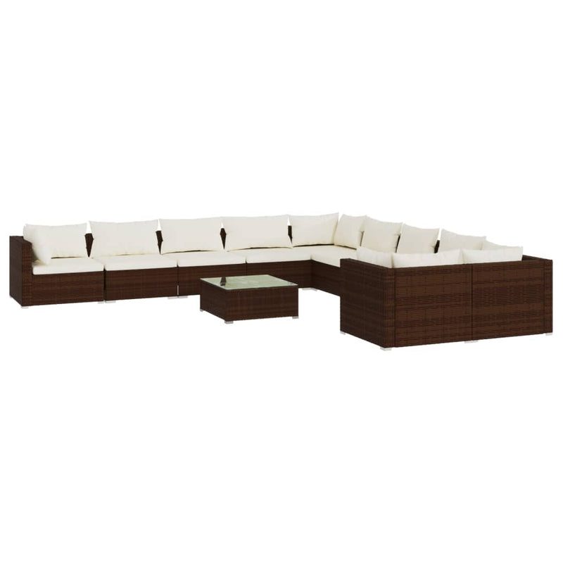 11 Piece Garden Lounge Set with Cushions Poly Rattan Brown