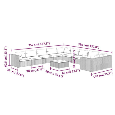 11 Piece Garden Lounge Set with Cushions Poly Rattan Brown