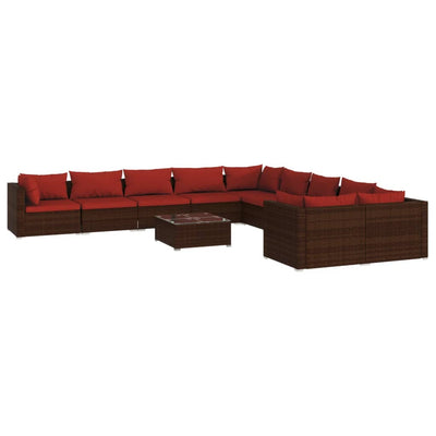 11 Piece Garden Lounge Set with Cushions Poly Rattan Brown