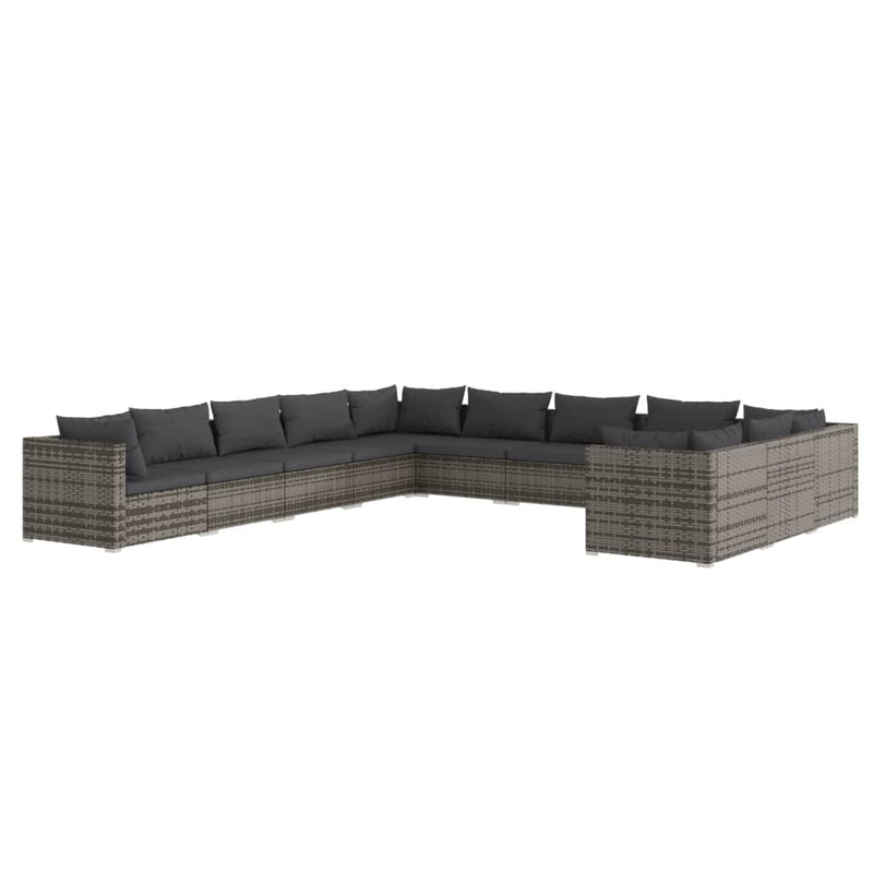 11 Piece Garden Lounge Set with Cushions Poly Rattan Grey