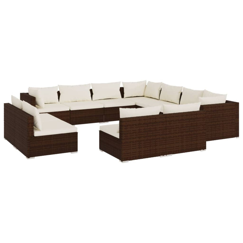 11 Piece Garden Lounge Set with Cushions Brown Poly Rattan