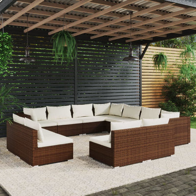 11 Piece Garden Lounge Set with Cushions Brown Poly Rattan