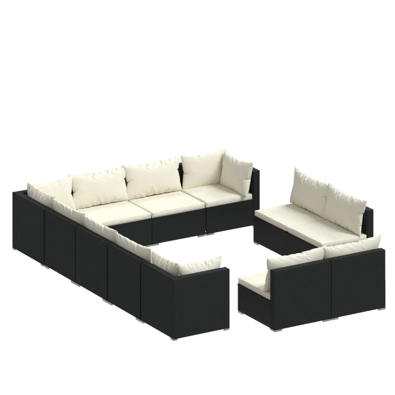 12 Piece Garden Lounge Set with Cushions Black Poly Rattan