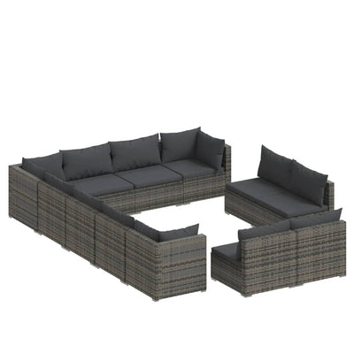 12 Piece Garden Lounge Set with Cushions Grey Poly Rattan