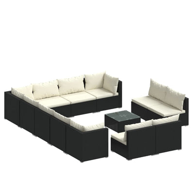 13 Piece Garden Lounge Set with Cushions Black Poly Rattan