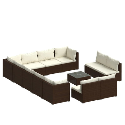 13 Piece Garden Lounge Set with Cushions Brown Poly Rattan