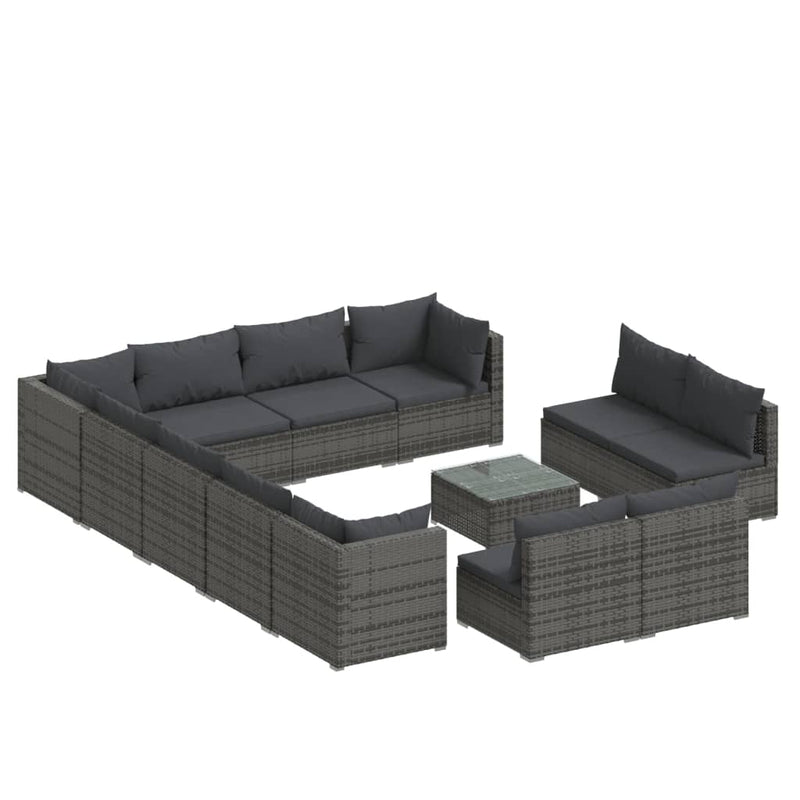 13 Piece Garden Lounge Set with Cushions Grey Poly Rattan