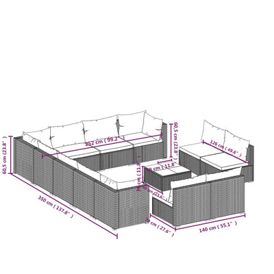 13 Piece Garden Lounge Set with Cushions Grey Poly Rattan