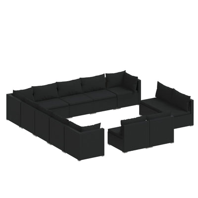 13 Piece Garden Lounge Set with Cushions Black Poly Rattan