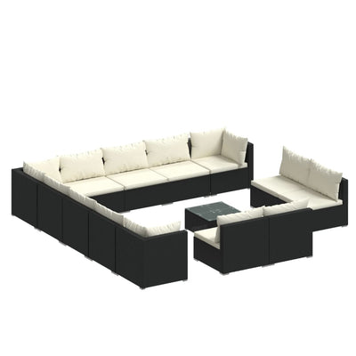 14 Piece Garden Lounge Set with Cushions Black Poly Rattan