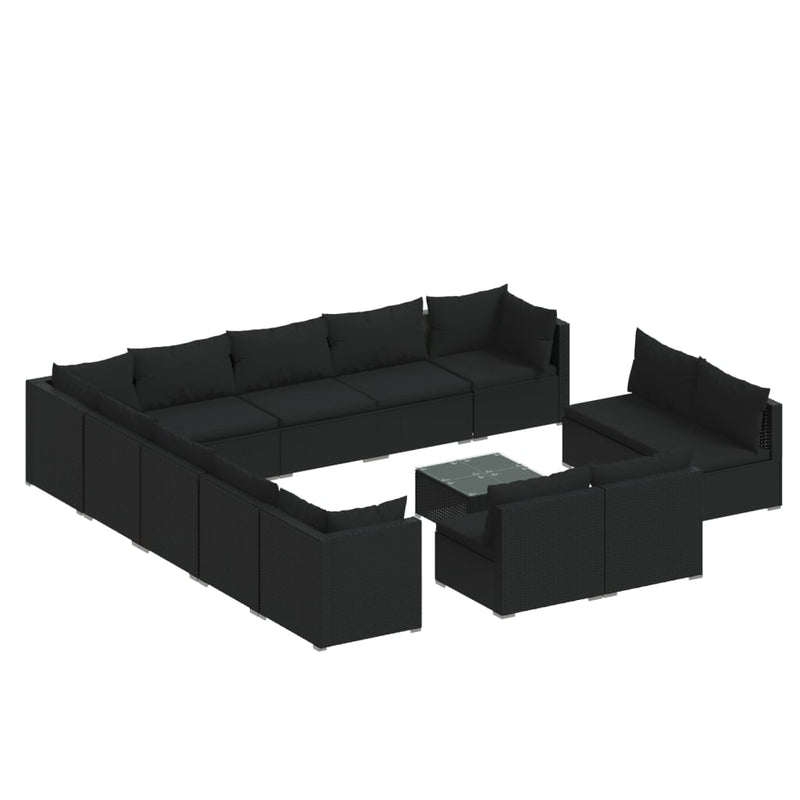 14 Piece Garden Lounge Set with Cushions Black Poly Rattan