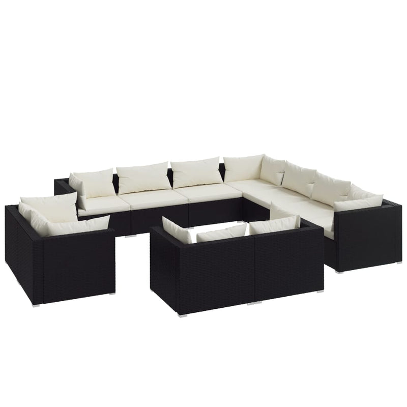 11 Piece Garden Lounge Set with Cushions Black Poly Rattan