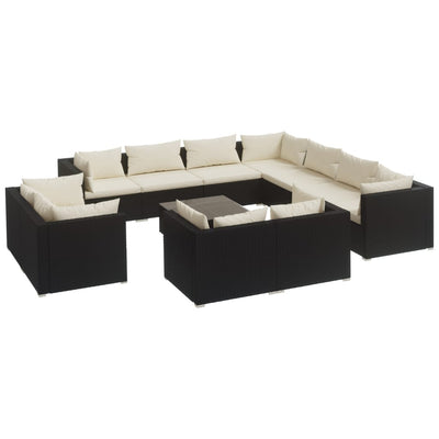 12 Piece Garden Lounge Set with Cushions Black Poly Rattan