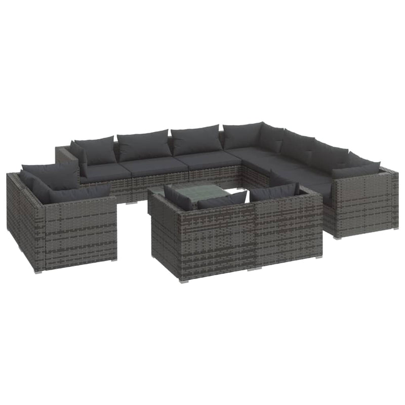 12 Piece Garden Lounge Set with Cushions Grey Poly Rattan