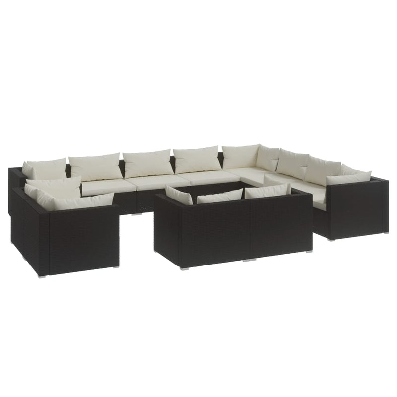 12 Piece Garden Lounge Set with Cushions Black Poly Rattan