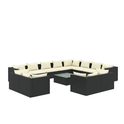 13 Piece Garden Lounge Set with Cushions Black Poly Rattan