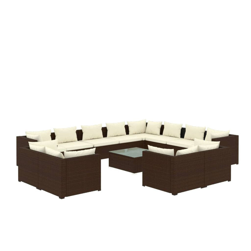 13 Piece Garden Lounge Set with Cushions Brown Poly Rattan