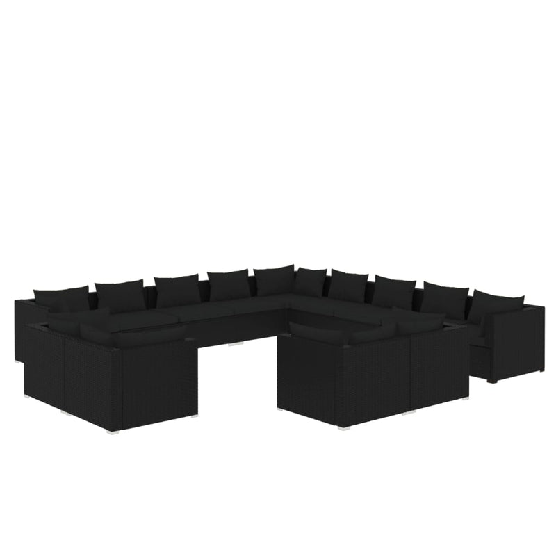 13 Piece Garden Lounge Set with Cushions Black Poly Rattan