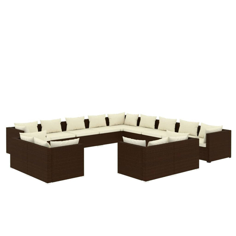 13 Piece Garden Lounge Set with Cushions Brown Poly Rattan