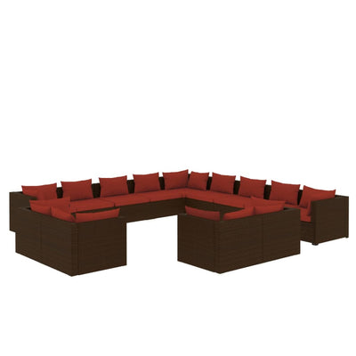 13 Piece Garden Lounge Set with Cushions Brown Poly Rattan