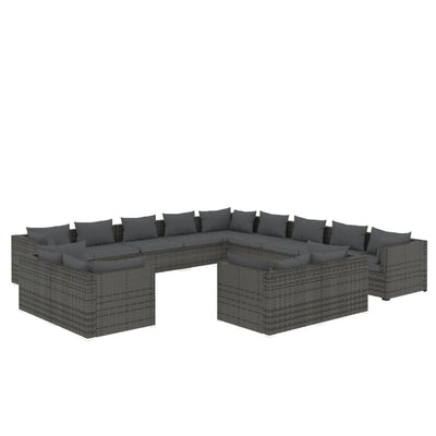 13 Piece Garden Lounge Set with Cushions Grey Poly Rattan