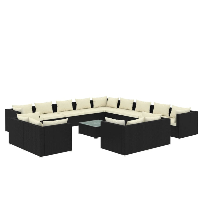 14 Piece Garden Lounge Set with Cushions Black Poly Rattan