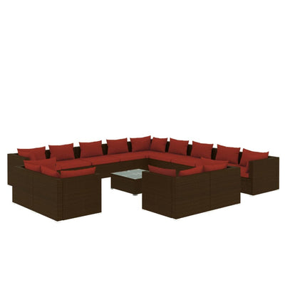 14 Piece Garden Lounge Set with Cushions Brown Poly Rattan